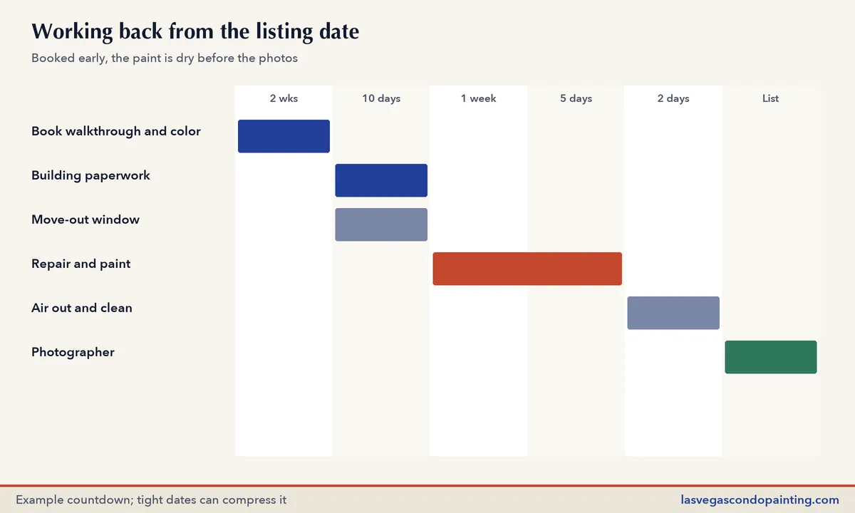 Countdown chart for a pre-listing condo repaint ending on the listing photography date